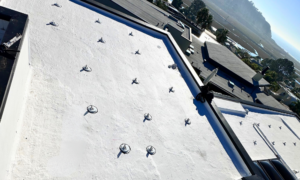 Close-up of the Sanford family's flat roof, before solar panels in Del Mar, CA