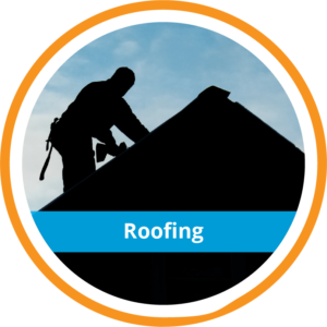 Silhouette of a roofer working on a roof, representing expert roofing services provided by Suncovia for durable and reliable solutions.