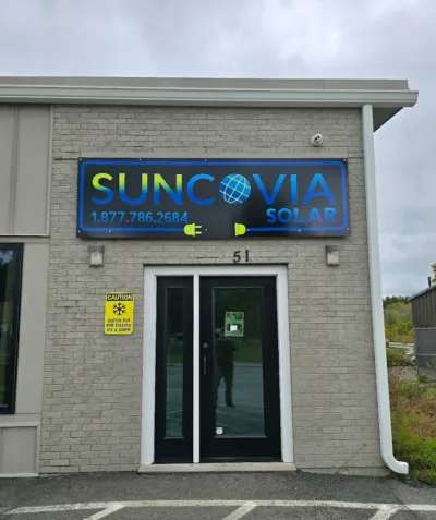 Best Solar Company in Penobscot County Suncovia warehouse exterior in Bangor Maine location