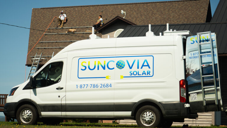 Suncovia van parked outside house