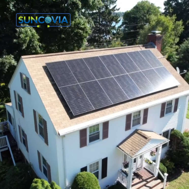 big house solar panels and Suncovia logo